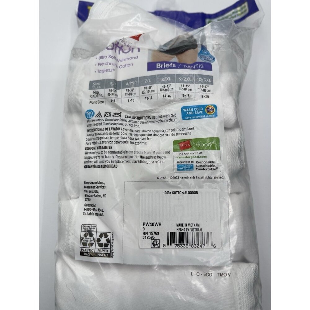 Hanes Women's Breathable Cotton Tagless Briefs Womens Size 2XL 9 White Underwear - Picture 3 of 5